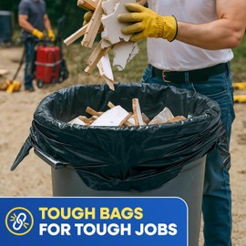 Plastic Prince Heavy Duty Contractor Bags 42 Gallon with Flap Ties Trash Bags 3 Mil for Industrial Commercial Use 32 x 45 Yard Waste Bags, Black Pack of 20