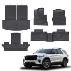 PARTZER Floor Mats for Ford Explorer 2020-2025 2026 6-Seat (2nd Row Captain Seats), Custom Fit TPE All Weather Floor Liners, 1st & 2nd Row & Cargo Mat with Backrest Mat Explorer Accessories