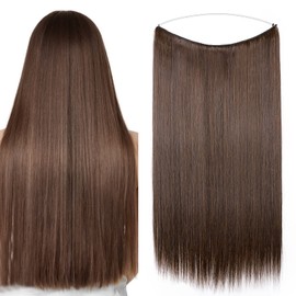 Secret Headband Wire in Natural Hair Extensions Rubber Band Straight Curly Wavy Hairpieces Brown Blonde Ombre for Women 20" Straight - Black mix Light Auburn