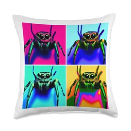 Terrarium Fan Shirts, Reptiles, Invertebrates, Ter Jumping Spider, Jumpingspiders, Andy Warhole Style, 4 Fields Throw Pillow, 18x18, Multicolor