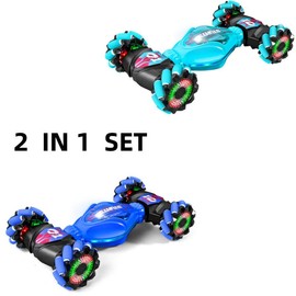 【Akeleo】Spider Remote Control Car for Boys and Girls,360° Rotating RC Car Toy with Cool Spray Pattern,Cool Light Rechargeable 4WD Stunt Vehicle:_Stunt Car (Blue+green)