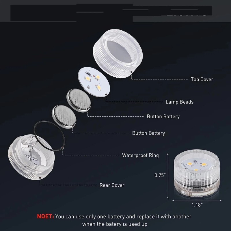 Mata Leon Mini Waterproof Battery LED TeaLight 20pcs 1.2" Battery