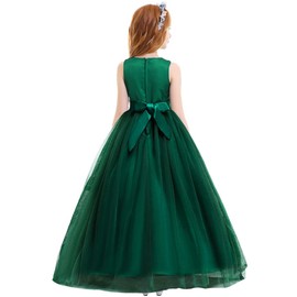 Little Big Girls’Tulle Retro Vintage Dresses Flower Lace Pageant Party Wedding Floor Length Dance Evening Gown Green #2 9-10 Years
