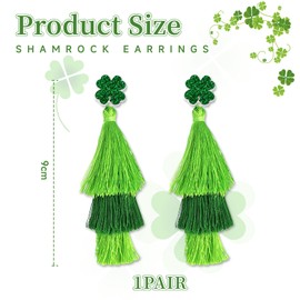 CharmBurst St. Patrick's Day Earrings, Green Clover Earrings with Layered Tassel Design, Irish Festival Earrings for St. Patrick's Day Costume