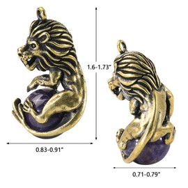 TUMBEELLUWA Lion Necklace with Round Bead for Men Women Healing Crystal Stone Brass Wrapped Pendant Animal Jewelry Gift, Amethyst