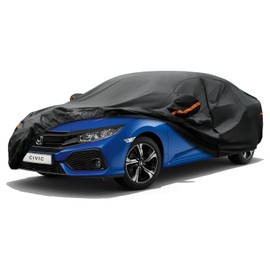 Kayme 7 Layers Car Cover Custom Fit for Honda Civic Sedan/Coupe (1991-2024) Waterproof All Weather for Automobiles, Outdoor Full Cover Rain Sun UV Protection with Zipper Cotton/Black