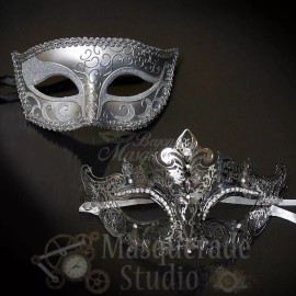 Unbranded Couples Silver Charming and Silver Luxury Costume Party Masquerade Masks Set