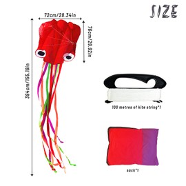 Octopus Kite, Large, Hillylolly Flight Kite, Single Line, Wind Kite for Children, Kite Fly, Kite Climbing Games for Adults, Children from 10 Years, Includes Kite String, Red