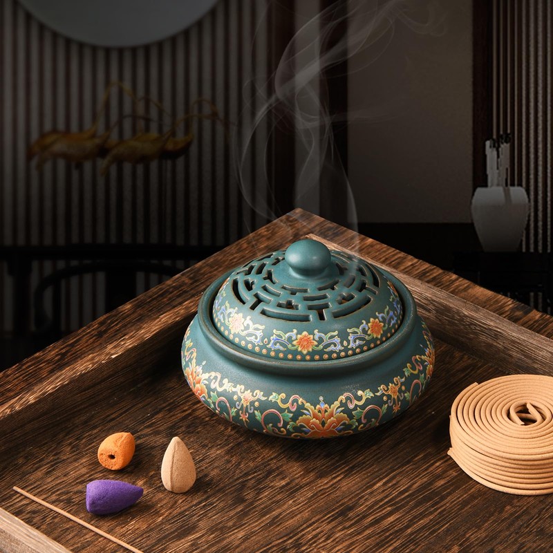 EOIMS Ceramic Incense Burner with Incense Holder Handmade Smudgeing Burning