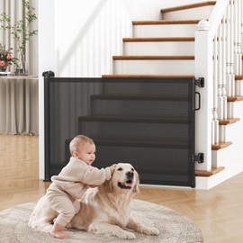 Cideny Retractable Baby Gate for Stairs, 55" Wide Mesh Dog Gate Indoor, 34" Tall Child Gate for Doorways, Hallways, Deck, Indoor Outdoor Pet Baby Safety Essentials for Home, Black