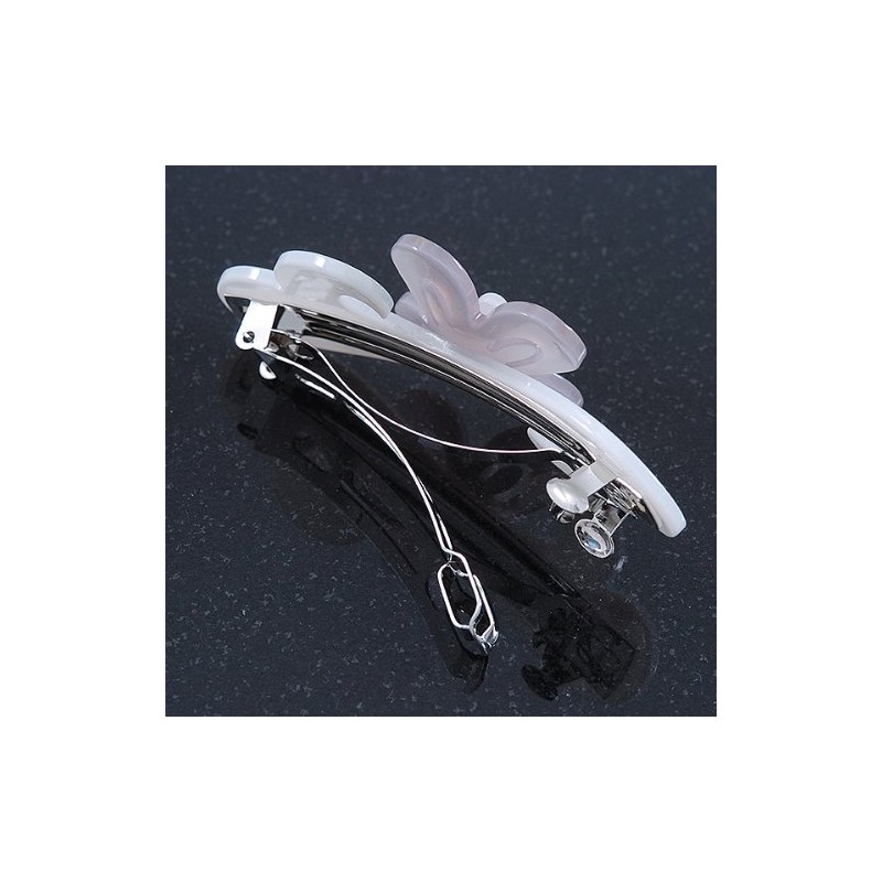 Light Silver/Light Grey Acrylic Crystal '3D Flower' Barrette Hair Clip