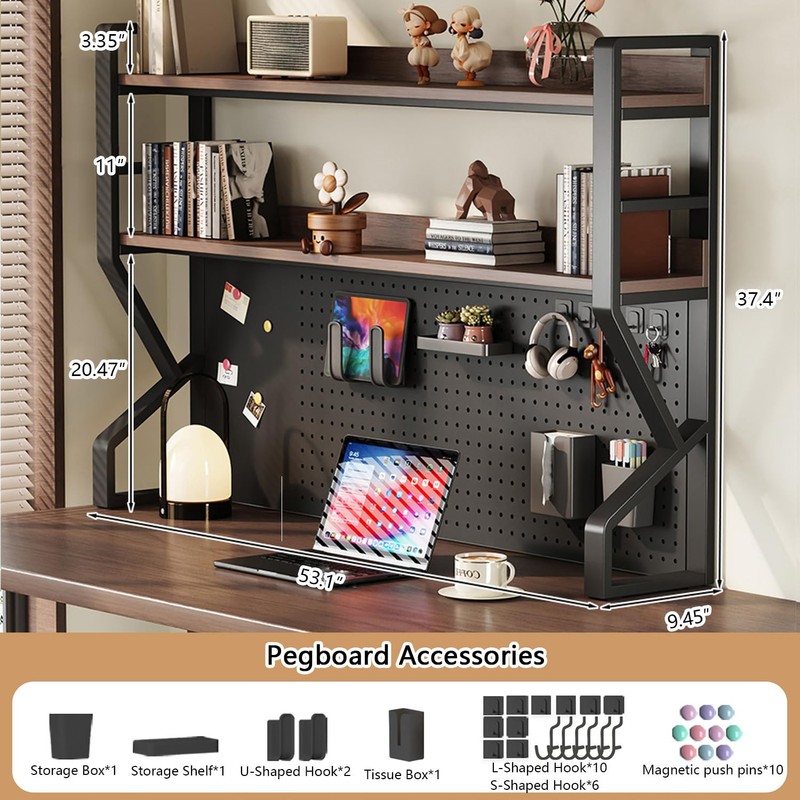 Desk Shelf, 2-Tier Desktop Organizer, 53.1" L,Desk Hutch Storage Rack
