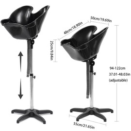 KONKENIE Portable Salon Shampoo Sink Basin Plastic Hairdresser Wash Bowl Hair Stylist Basin Beauty Treatment Spa Salon Hair Wash Station Black,Height&Angle Adjustable (Large Capacity)