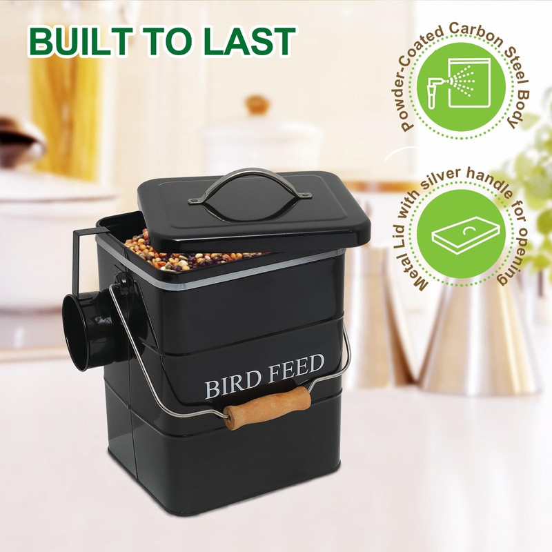 Brabtod Bird Seed Storage Container Airtight,5~6LB Metal Bird Food Container