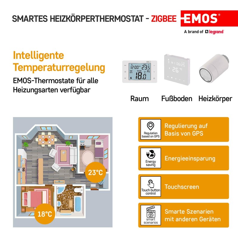 EMOS GoSmart Heizkörperthermostat mit App, programmierbarer ZigBee Smart Home Thermostat,