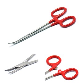 OdontoMed2011 Red PVC Insulated Grip Handle Stainless Mosquito Hemostat Locking Forceps Curved 5" Serrated Clamp Fishing Tools ODM