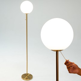 Ozarke Polaris LED Floor Lamp - Tall Lamp with Frosted Glass Globe, Mid Century Modern Standing Lamp for Living Room Decor, Bedroom & Home Office, Warm 3000K, ETL Listed - Brass Gold