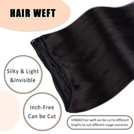 VINBAO Sew in Human Hair Extensions Natural Black Hair Extensions Remy Silk Straight Human Hair Extensions 16inch 80g Sew in Bundles Human Hair Extensions (weft#1B-16inch)