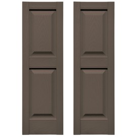 14.75 in. W x 35 in. H Builders Edge, Standard Two Equal Panels, Raised Panel Shutters, Includes Matching Installation Spikes (Per Pair), 385 - French Roast