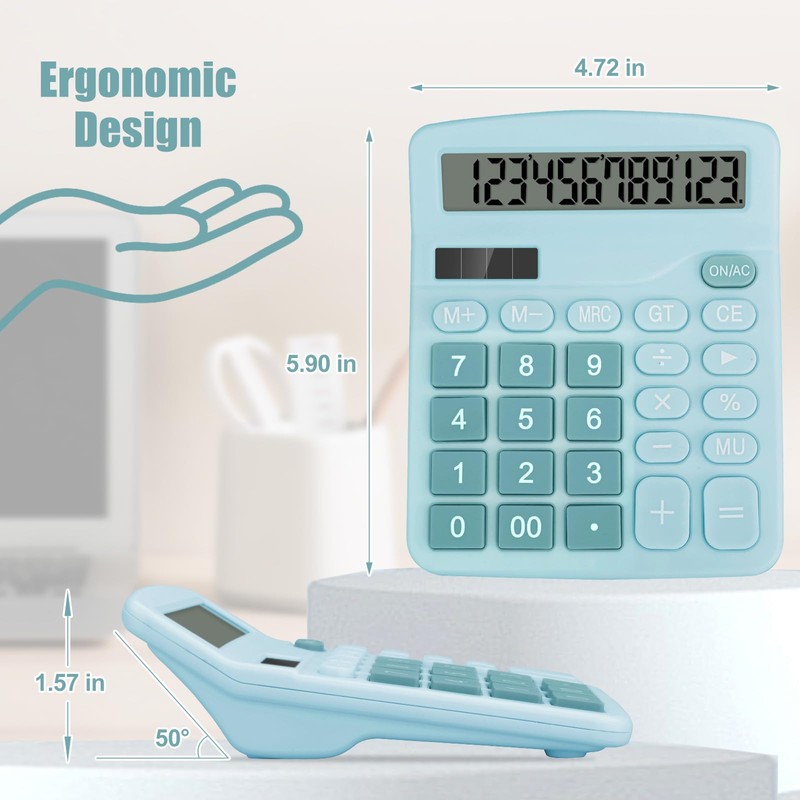 HUTUDD Desktop Calculator, Light Blue Calculator Big Buttons, 12-Digits Large