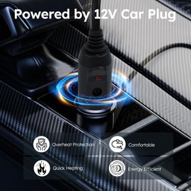 Qeoval Car Heated Blanket with On/Off Switch, 12v Electric Blanket for Car, Truck, SUV, or RV Portable Heating Blanket for Road Trip, Camping, Travel - 59" x 43" (Black Plaid)