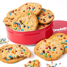 David's Cookies Fresh Baked Decadent Jumbo Birthday Gourmet Cookies – 2lb Gift Basket Tin with 8 Large Birthday Cookies – Bakery-Style Soft and Chewy Dessert for Birthdays, Holidays, Thank You Gifts