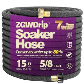 ZGWDrip 5/8" 15FT Heavy Duty Soaker Hose with Brass Connectors – Ultra-Flexible Drip Irrigation for Gardens, Lawns & Raised Beds