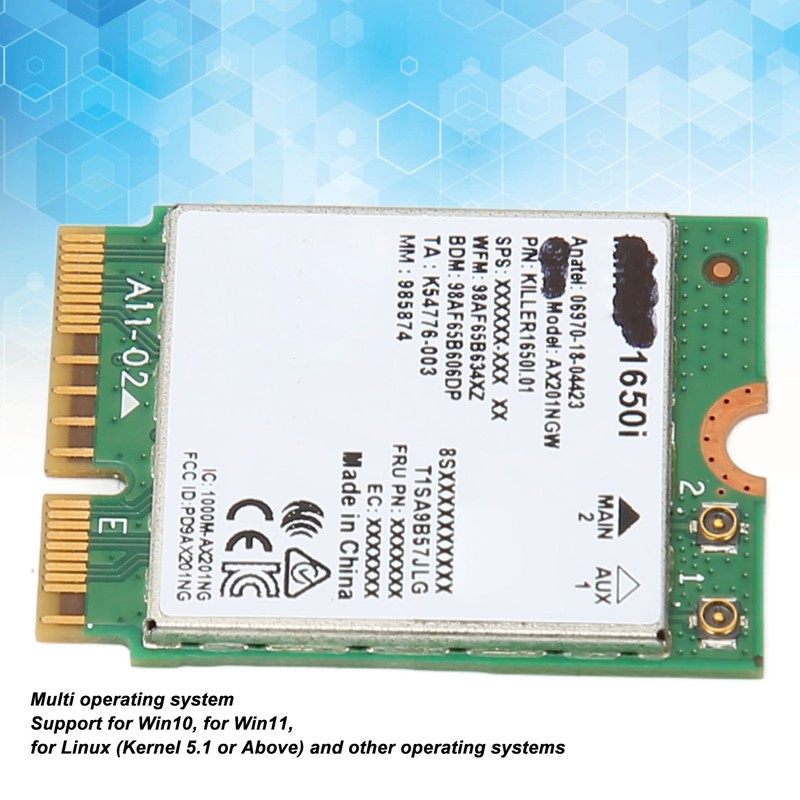 AX201NGW WiFi 6 Card for Win10 CNVIo2 Interface Dual Band