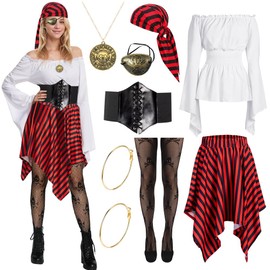 Women's Pirate Costume, Adult Pirate Costume with Pirate Accessories, Pirate Carnival Costume Women, Pirate Costume for Adults, Pirate Costume for Women, Birthday Party, Carnival Party, Cosplay (XL)