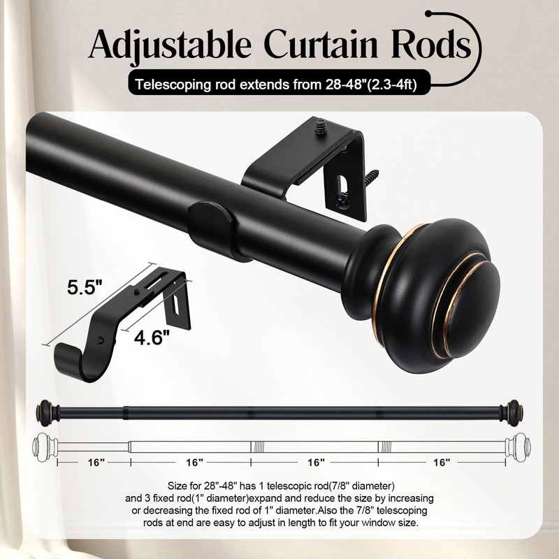 Heavy Duty Curtain Rods for Windows 28 to 48 Inches,