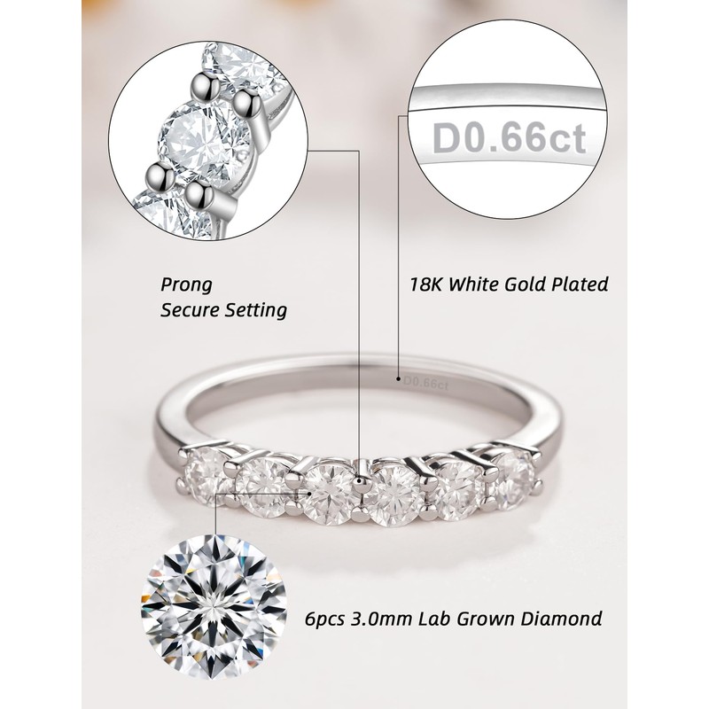 IMOLOE Lab Grown Diamond Wedding Bands for Women，0.69 Carat Ring