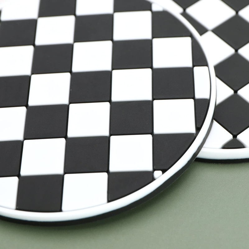 eMagTech 4PCS Car Coasters Grid Pattern Auto Cup Holder Insert