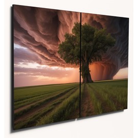 The Plum Penguin Great Plains Tornado Sunset Dual A4 Wood MDF Wall Art, Nature Storm Home Decor Canvas Alternative 40 x 30cm