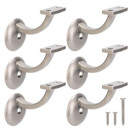 HILLMASTER Steel Handrail Bracket for Indoor Outdoor Stairs, Anti-Rust Hand Rail Brackets Hand Railing Brackets Strong Stair Support for Home Buildings Stairways Handrail,Satin Nickel, 6 Pcs