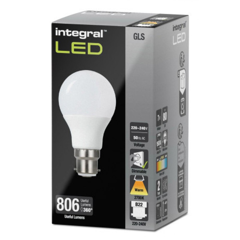 Integral LED GLS B22 806LM 9.5W EQ. to 60W 2700K