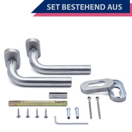 APECS Door Handles Oval Rosette Stainless Steel for Front Door and Interior Doors with Key Rosette Handle Set Profile Cylinder L-Model H-0901+PZ