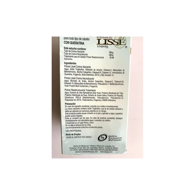 Lissé Loquay Crema Alaciante Permanente Cabello Con Queratina Sin Formol