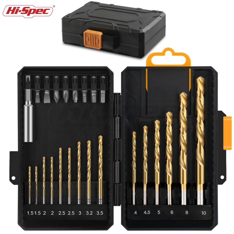 Hi-Spec 24-Piece HSS Metal Drill Bit Set and 1/4 Inch