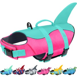 Malier Dog Life Jacket, Ripstop Dog Life Vest with High Buoyancy for Swimming Boating, High Visibility Shark Puppy Lifesaver for Small Medium Large Dogs (Medium)