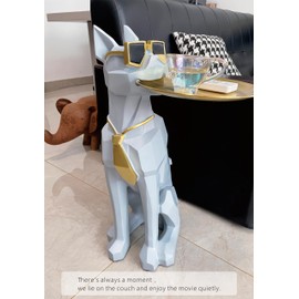 Emppgs Beautiful and Elegant Decorative Pieces for Home, Dog Side Table with Tray and Storage，Dog 3D Sculpture Coffee Table (Gray)