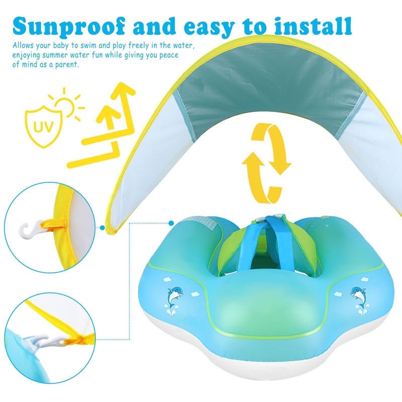 ACTOYS Baby Swimming Ring, Baby Swimming Ring with Sun Canopy,