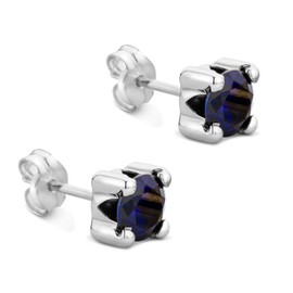 Orovi Women's Stud Earrings with Gemstone / Birthstone, Yellow Gold / White Gold, 9ct / 375 Gold, Ruby / Sapphire / Emerald / Cubic Zirconia Earrings, 9ct White Gold
