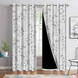 Xiazhilaio Shabby Chic Botanical Blackout Curtains 52 x 84 Inch, 2 Panels Farmhouse Floral Leaf Print Window Drapes for Bedroom Living Room, Thermal Insulated & Room Darkening