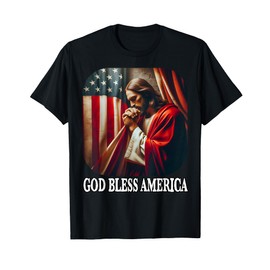 God Bless America USA Flag and Jesus Fourth of July T-Shirt