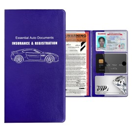povtii Registration Insurance Holder, 5.2"×9.6" Insurance Card Auto Document Organizer with Sticky Shut, Waterproof Leather Paperwork License Glove Box Wallet Case, Car Accessories (Blue)