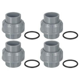 sourcing map PVC Union Pipe Fitting, 4Pcs 1" PVC Slip Union Coupling Adapter with O-Ring, Slip Socket Port Connection for Swimming Pools and Outdoor Plumbing Applications (Grey)
