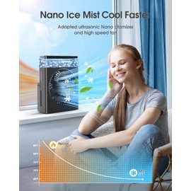 JINLICTE Portable Misting Fan, 8000mAh 8-Inch Rechargeable Water Cooling Mist Fan with 600mL Water Tank, Quiet USB Battery Powered, Perfect Cooling for Camping Home Outside Office