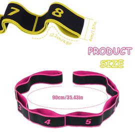 XoeLLe Yoga Stretching Strap, Stretch Band with 8 Loops, Yoga Strap, Shoulder Saver for Beginners and Advanced, Yoga Block Set of 2 for Effective Stretching, Yoga Training, Gymnastics (Pink, Yellow)