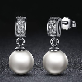 Beautiful Pearl Earrings, Women's, Popular, Stylish, Zirconia, Ball Earrings, 925 Silver Earrings, Hypoallergenic Metal, Simple, Fashion Accessory, Silver, Cubic Zirconia