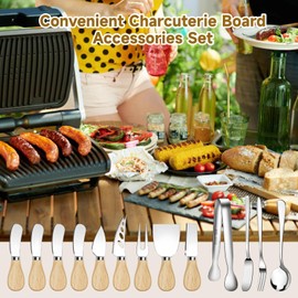 169 PCS Charcuterie Board Accessories Set, Cheese, Butter & Honey Spreader Knives Forks Spoons Serving Tongs Cocktail Picks Mini Bowls Flags for Party Platters & Dining